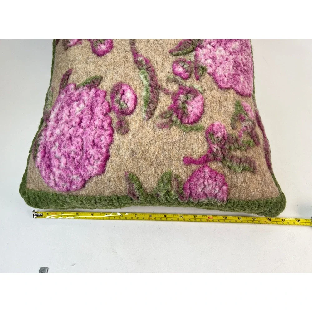 Frati Italy Floral Pillow Cover‎ Beige Pink Green Wool Accent Decor w/ Insert